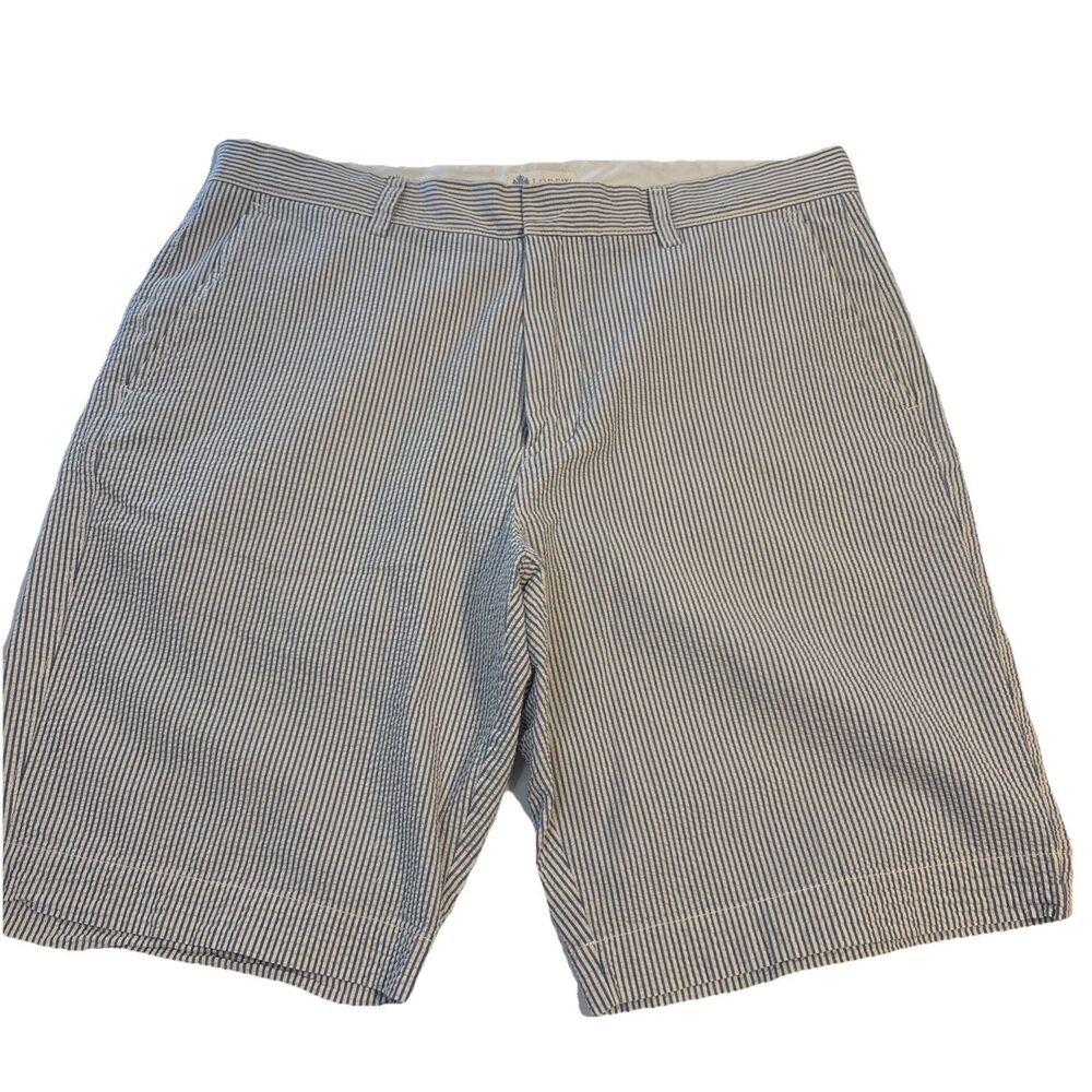 J Crew Shorts Mens 34* Blue Seersucker Flat Front Y2k Chino Shorts Preppy Golf
